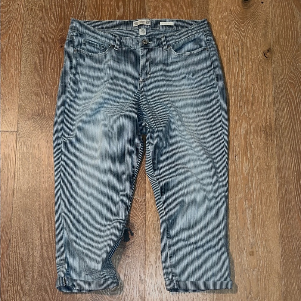 Vintage America Blue Pinstriped Ankle Jeans